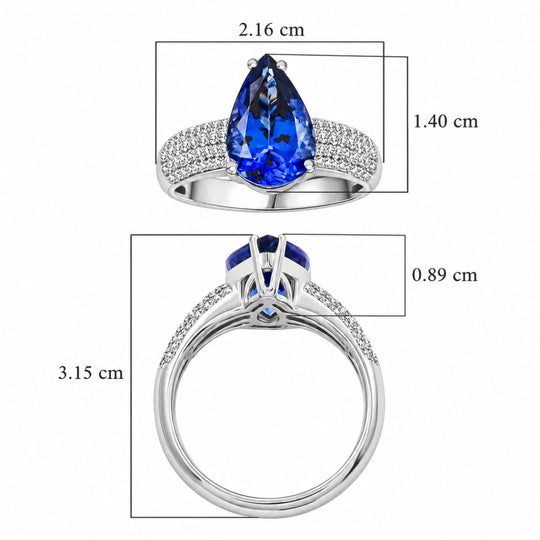 Rhapsody AAAA Tansanit, Weißer Diamant AGI zertifiziert Ring 950 Platin (Größe 20.00) (10-15 Werktage Lieferzeit) ca. 4.80 ct