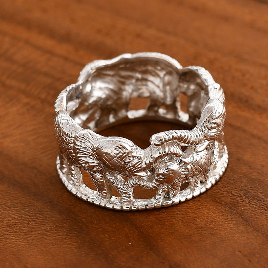 Royal Bali - Ring mit Elefantenfamilien-Design, 925 Silber, (Größe 19.00) ca. 7,12g