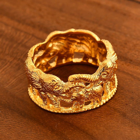 Royal Bali - Ring mit Elefantenfamilien-Design, Gelbgold Vermeil, (Größe 20.00) ca. 7,31g