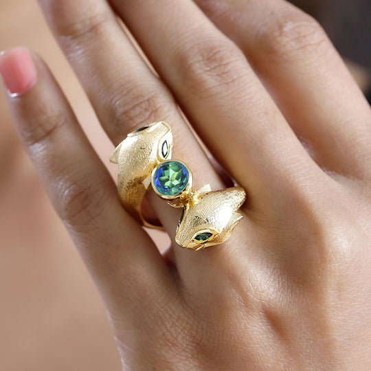 GP Trionfo Kollection, Pfau Quarz Natürlicher Chromdiopsid PANZER Ring 925 Silber 750 Gelbgold Vermeil (Größe 18.00) ca. 1.87 ct