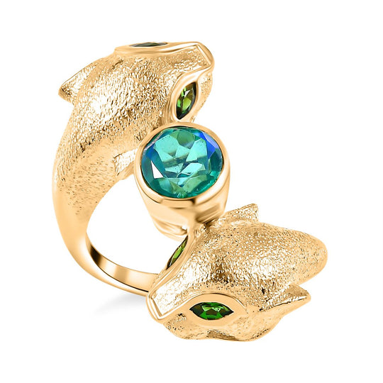 GP Trionfo Kollection, Pfau Quarz Natürlicher Chromdiopsid PANZER Ring 925 Silber 750 Gelbgold Vermeil (Größe 18.00) ca. 1.87 ct