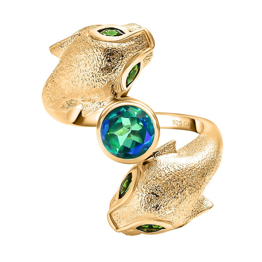 GP Trionfo Kollection, Pfau Quarz Natürlicher Chromdiopsid PANZER Ring 925 Silber 750 Gelbgold Vermeil (Größe 18.00) ca. 1.87 ct