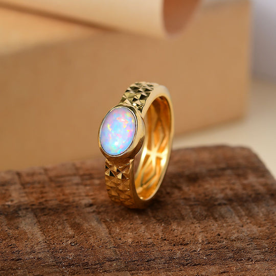 AA Natürlicher, äthiopischer Welo Opal Ring 925 Silber 750 Gelbgold Vermeil (Größe 21.00) ca. 0.87 ct