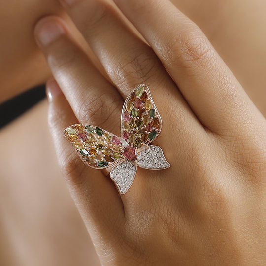 GP Trionfo Kollektion - AA Mehrfarbiger-Turmalin Ring, 925 Silber 750 Roségold Vermeil (Größe 19.00) ca. 4.94 ct