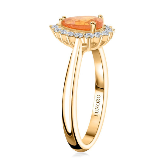 LUXORO zertifizierter und geprüfter AAA Fanta Granat und GH-I2 weißer Diamant Halo Ring in 417 Gold - 1,70 ct.