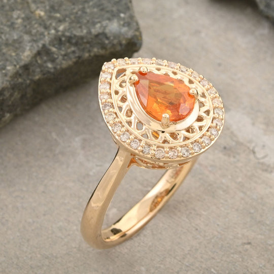 LUXORO zertifizierter und geprüfter AAA Fanta Granat und GH-I2 Diamant Halo Ring in 417 Gold - 1,60 ct.
