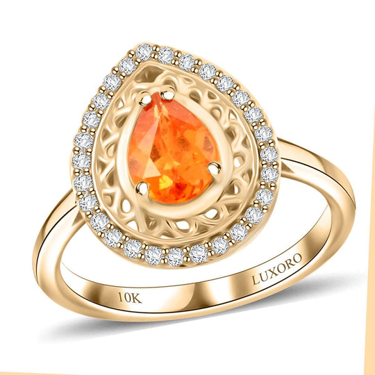 LUXORO zertifizierter und geprüfter AAA Fanta Granat und GH-I2 Diamant Halo Ring in 417 Gold - 1,60 ct.