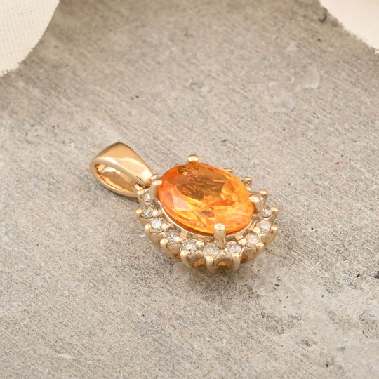 LUXORO zertifizierter und geprüfter AAA Fanta Granat und GH-I2 Diamant Halo Anhänger in 417 Gold - 1,90 ct.