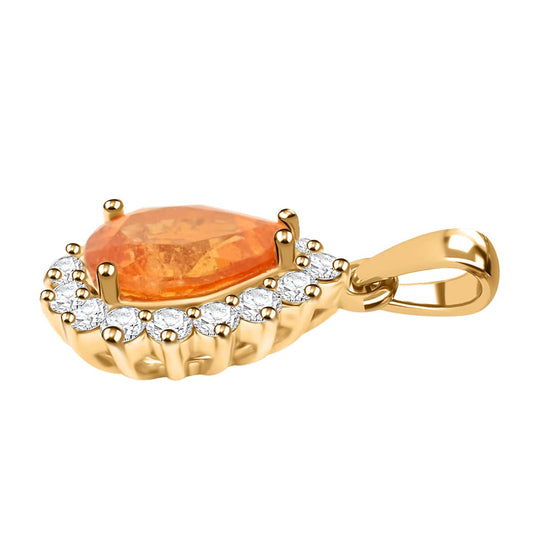 AAA Fanta-Granat, Weißer Diamant AGI zertifiziert und geprüft Anhänger 417 Gelb Gold ca. 1.71 ct