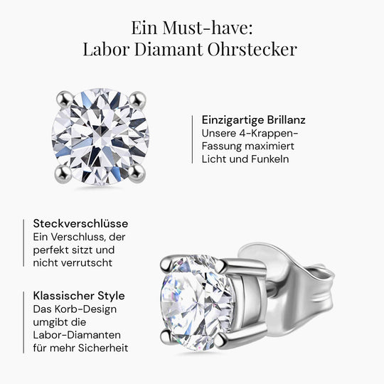 LUXURIANT VS-GH Labor Diamant Solitär Ohrringe, 925 Silber Gelbgold Vermeil - 0,33 ct.
