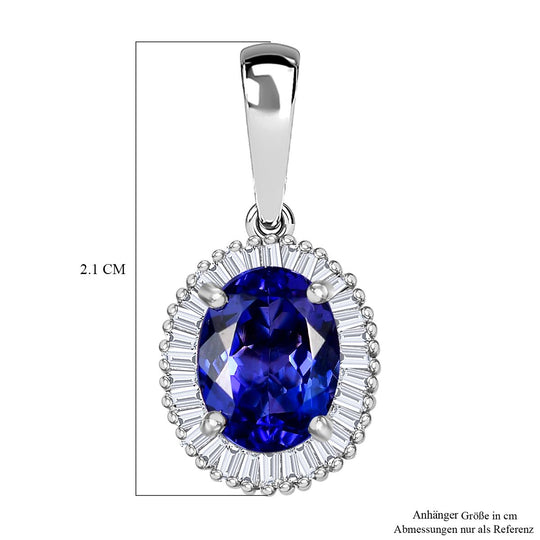 Rhapsody AAAA Tansanit, Weißer Diamant Anhänger 950 Platin ca. 2,20 ct.