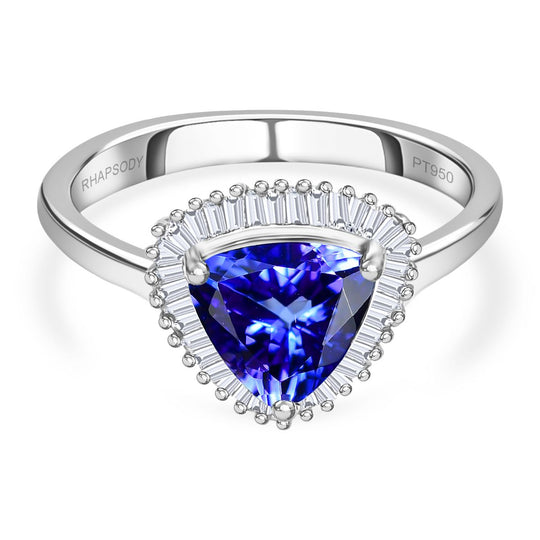 RHAPSODY AAAA Tansanit, Weißer Diamant Ring 950 Platin (Größe 21.00) ca. 2.04 ct