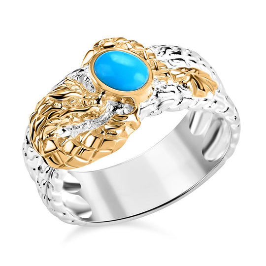 Royal Bali - Amerikanischer Natürlicher Sleeping Beauty Türkis Ring, 925 Silber, 916 Gelbgold Vermeil (Größe 21.00) ca. 0.83 ct