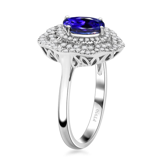 AAAA Tansanit, Weißer Diamant Ring 950 Platin ca. 3,82 ct