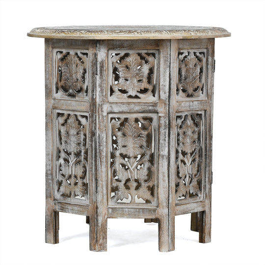 NAKKASHI Mango Holz Couchtisch mit Metallverzierung, 53 x 53 x 53 cm, Weiß