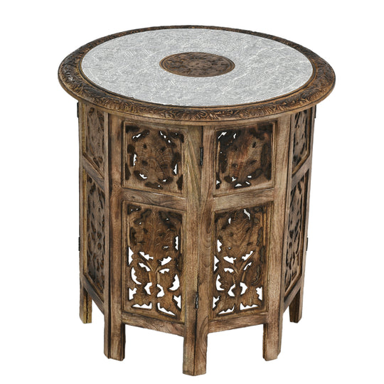 NAKKASHI Mango Holz Couchtisch mit Metallverzierung, 53 x 53 x 53 cm, Weiß