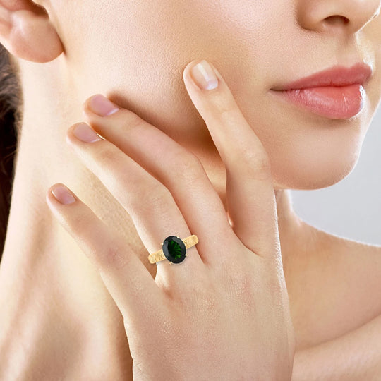 LUXORO AAA Natürlicher Chromdiopsid AGI zertifiziert Ring 417 Gold (Größe 17.00) ca. 2.65 ct