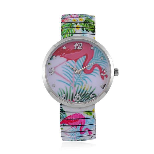 STRADA Armbanduhr - Flamingo-Zifferblatt, Japanisches Uhrwerk, Stahlgehäuse, elastisches Edelstahlarmband, wasserresistent