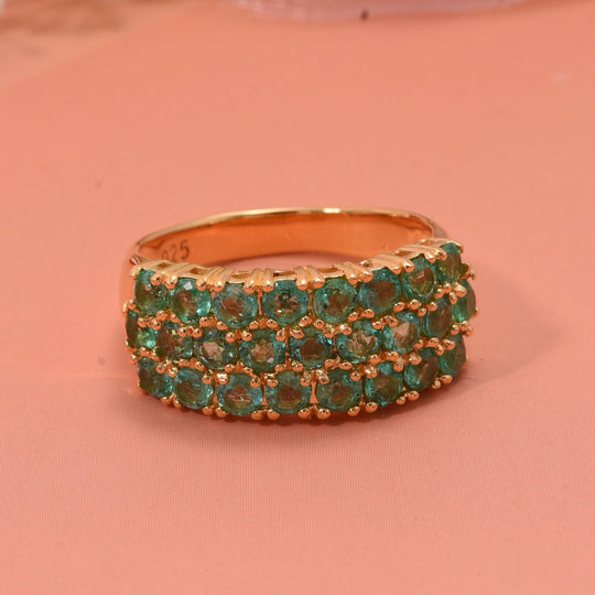 AA Kagem Sambischer Smaragd Ring 925 Silber Gelbgold Vermeil (Größe 17.00) ca. 2,64 ct