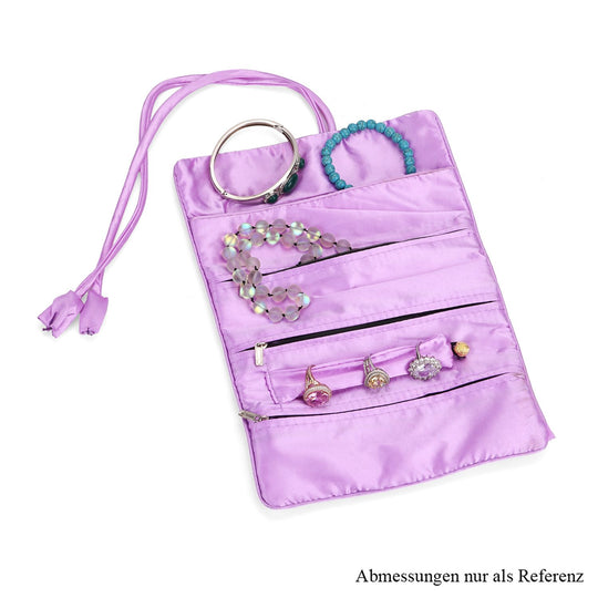 Eleganter Schmuckorganizer aus Satin mit Stickerei und 5 Premium-Poliertüchern, 20 x 9 cm, Orange