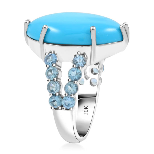 AAA Sleeping Beauty Türkis, Santamaria Aquamarin Ring 417 Weiß Gold (Größe 17.00) ca. 11.55 ct