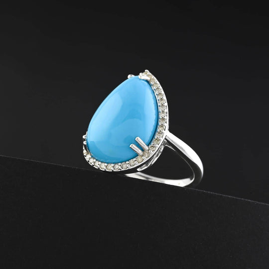 AAA Sleeping Beauty Türkis, Weißer Diamant Ring, AGI zertifiziert und geprüft, 417 Weiß Gold (Größe 17.00) ca. 8.35 ct