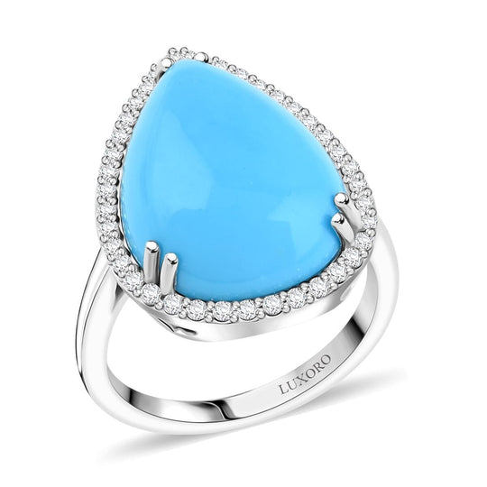 AAA Sleeping Beauty Türkis, Weißer Diamant Ring, AGI zertifiziert und geprüft, 417 Weiß Gold (Größe 17.00) ca. 8.35 ct