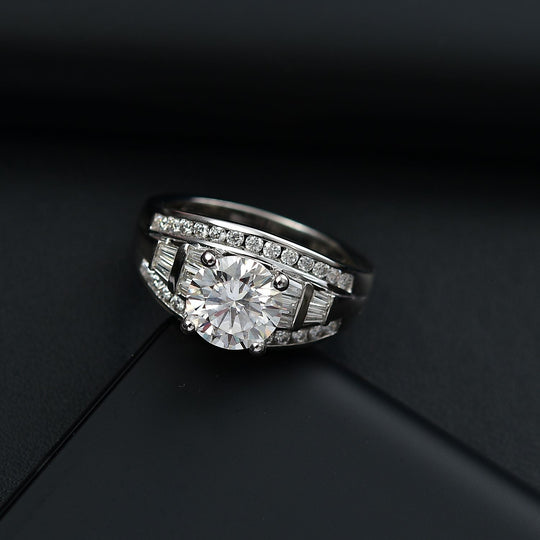 Moissanit Ring 925 Silber rhodiniert (Größe 19.00) ca. 2,55 ct