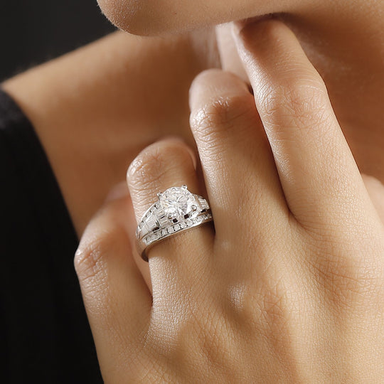 Moissanit Ring 925 Silber rhodiniert (Größe 19.00) ca. 2,55 ct