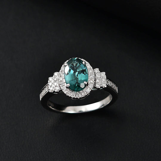 AAA Pirineu Lagoon Tourmaline, Weißer Diamant Ring 585 Gold (Größe 18.00) ca. 2,12 ct