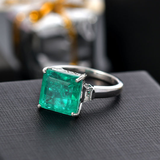 Smaragd-Quarz Triplette, Weißer Topas Ring 925 Silber rhodiniert (Größe 19.00) ca. 5,79 ct