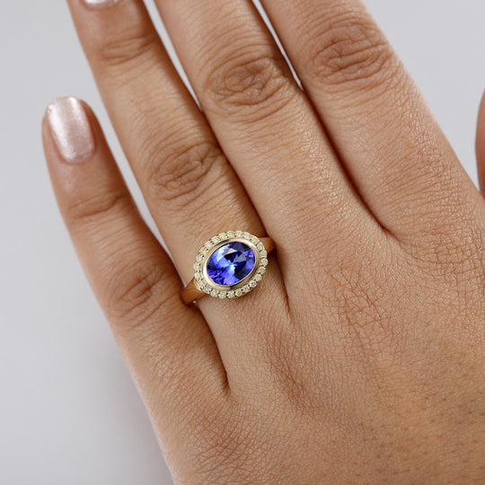 AAA Tansanit, Natürlicher gelber Diamant Ring 585 Gold (Größe 20.00) ca. 2,17 ct
