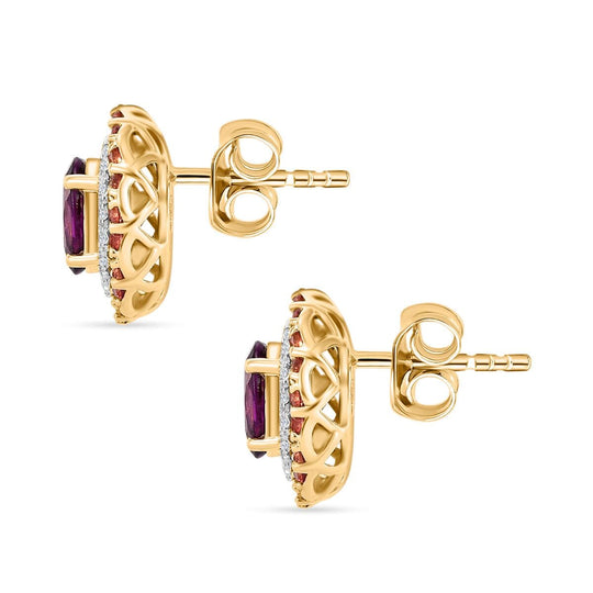 LUXORO zertifizierte und geprüfte AAA Radiant Ember Granat, Padparadscha Saphir und I2 Diamant Halo Ohrringe in 417 Gold - 3,16 ct.