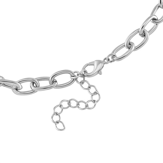 Collier mit roten und rosa Kristallen und silberfarbener Gliederkette, ca. 52 cm