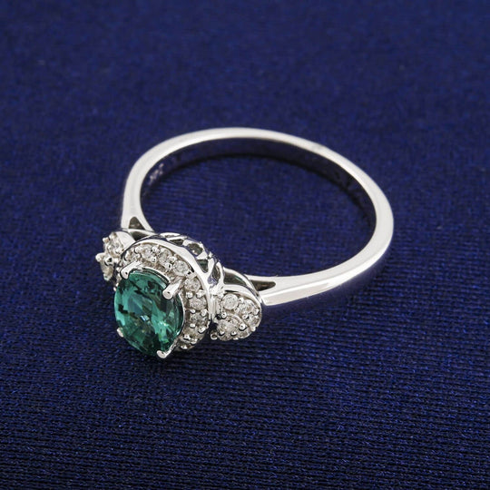 AAA Pirineu Lagoon Tourmaline, Weißer Diamant AGI zertifiziert , 585 Gold (Größe 17.00) ca. 1.07 ct