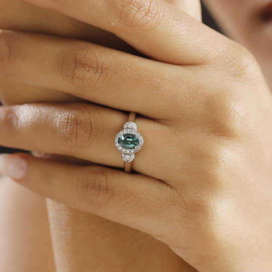 AAA Pirineu Lagoon Tourmaline, Weißer Diamant AGI zertifiziert , 585 Gold (Größe 17.00) ca. 1.07 ct