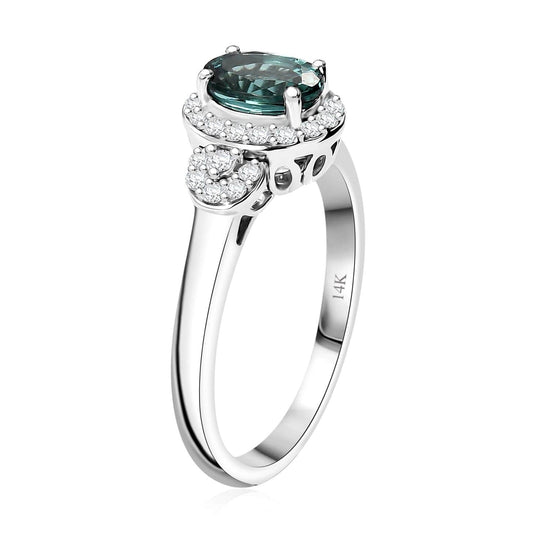 AAA Pirineu Lagoon Tourmaline, Weißer Diamant AGI zertifiziert , 585 Gold (Größe 17.00) ca. 1.07 ct
