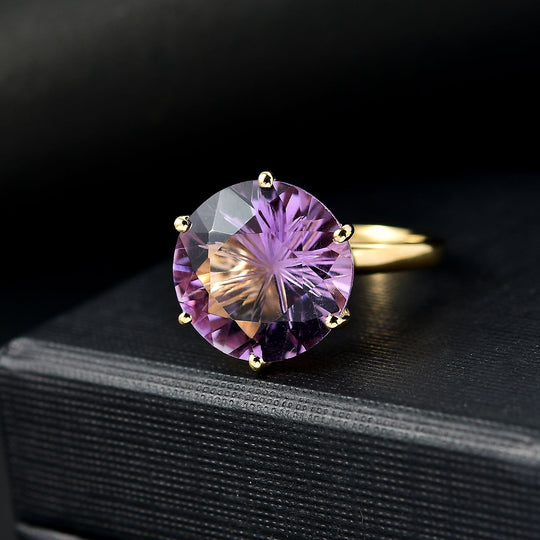 Sternlicht-Schliff Rose De France Amethyst Ring, 925 Silber 750 Gelbgold Vermeil (Größe 19.00) ca. 9.52 ct