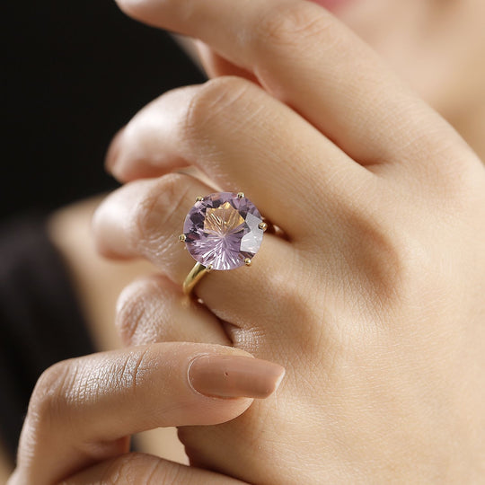 Sternlicht-Schliff Rose De France Amethyst Ring, 925 Silber 750 Gelbgold Vermeil (Größe 19.00) ca. 9.52 ct
