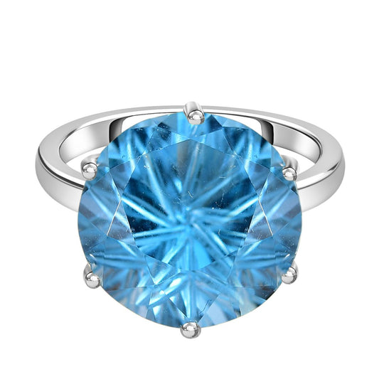 Sternlicht-Schliff Himmelblauer Topas Ring 925 Silber rhodiniert (Größe 18.00) ca. 11.87 ct