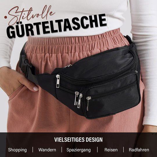Gürteltasche mit RFID-Schutz, Nylon, 6 Reißverschlussfächer, Schnellverschluss, verstellbarer Schultergurt, Größe 37x10x13,5?cm, hellviolett