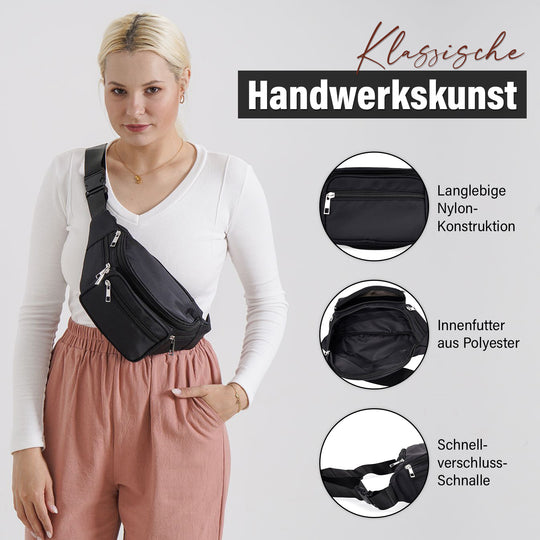 Gürteltasche mit RFID-Schutz, Nylon, 6 Reißverschlussfächer, Schnellverschluss, verstellbarer Schultergurt, Größe 37x10x13,5?cm, hellviolett