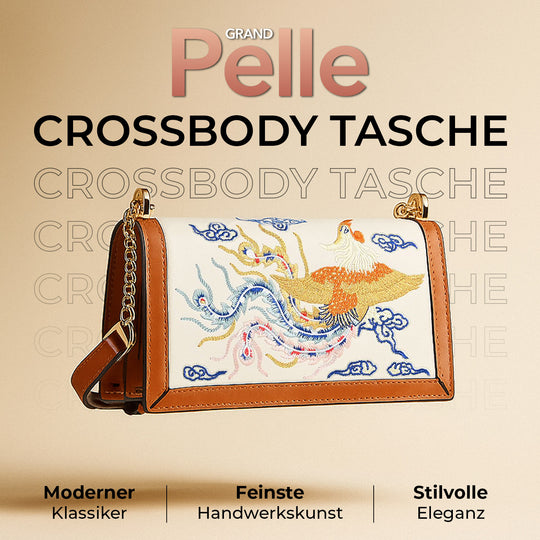 GRAND PELLE - Umhängetasche aus echtem Leder mit Blumen-Gitterstickerei, mit Henkel und Schulterriemen, 23x9x13?cm, Blau