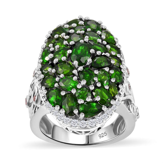 Natürlicher Chromdiopsid Ring 925 Silber rhodiniert ca. 6,64 ct