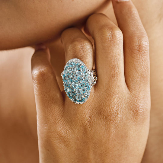 Betroka Blauer Apatit Ring 925 Silber rhodiniert (Größe 17.00) ca. 6,25 ct