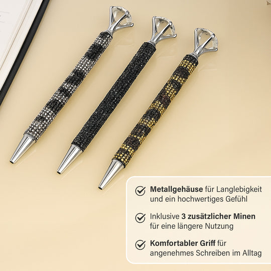 3er-Set - Kugelschreiber mit Strass und Kristall, Leoparden-Design, inkl. 3 Ersatzminen, Metall, 15.2?cm, Mehrfarbig