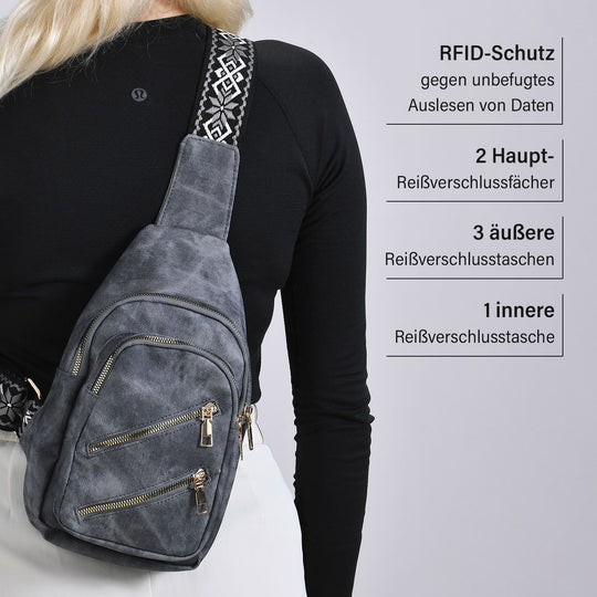 Crossbody-Slingbag aus Nylon mit RFID-Schutz, ca. 19 x 8 x 32 cm, verstellbarer Trageriemen, rosa