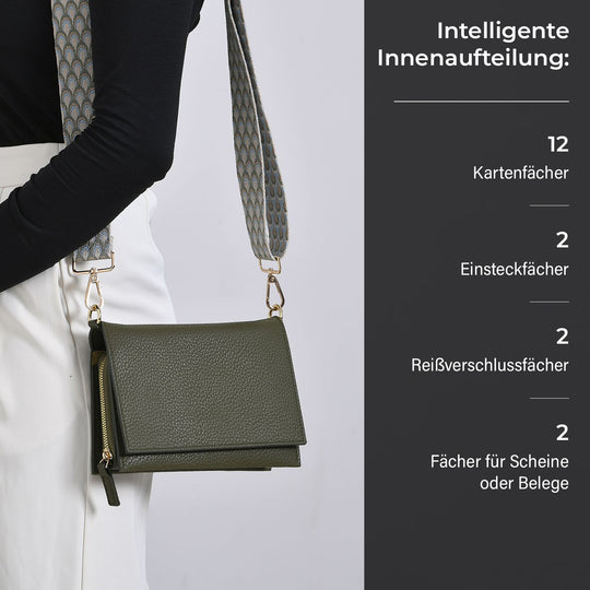 Crossbody-Tasche mit Überschlag und modischem Gliederriemen, RFID-Schutz, ca. 20x4x14 cm
, Grün