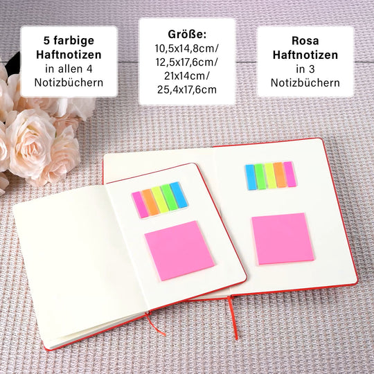 4-teiliges Notizbuch-Set mit Gummibandverschluss, Kunstleder und Papier, verschiedene Größen, Schwarz