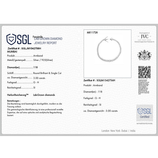 LUXURIANT DIAMOND - Lab Grown Diamant SI-GH SGL zertifiziert Armband ca. 19 cm 925 Silber platiniert ca. 3,00 ct.